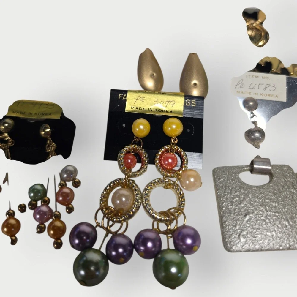Vintage Korea Costume Fashion Earrings Lot 9 Pairs NOS Deadstock Dangle Statemen